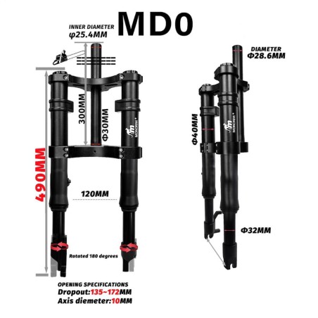 Suspensie față Monorim MD0 Air Hydraulic 490mm x 165mm  - 3 
Compatibilitate: pentru montaj compatibil cu furca Monorim MD0; ver