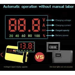 Cargador de batería 12V 2A para baterías de plomo ácido 7Ah 12Ah 14Ah 20Ah  - 4 Características principales

Pantalla digital LC