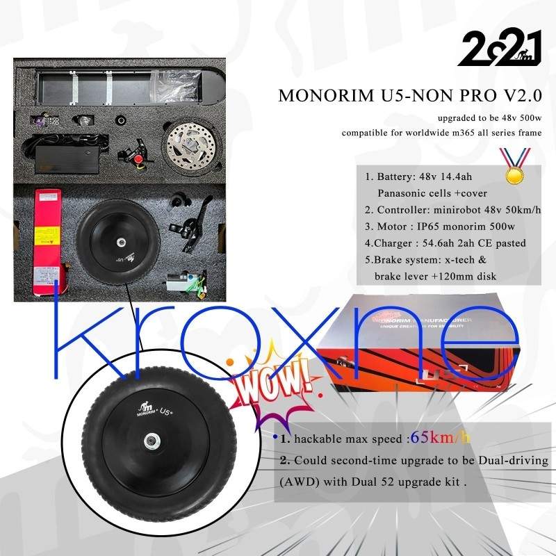 Monorim Pack U5 2.0, skirtas Xiaomi ir Ninebot Max serijai - 48v 14,4ah baterija 500w variklis Monorim - 30 „Xiaomi“ elektrinių 